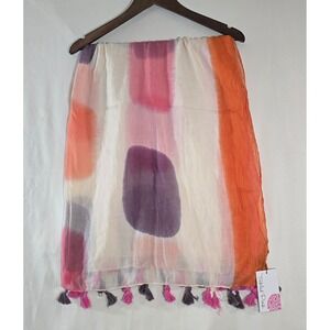 Tickled Pink Cotton Ombre Scarf Shawl Orange Pink Tassels